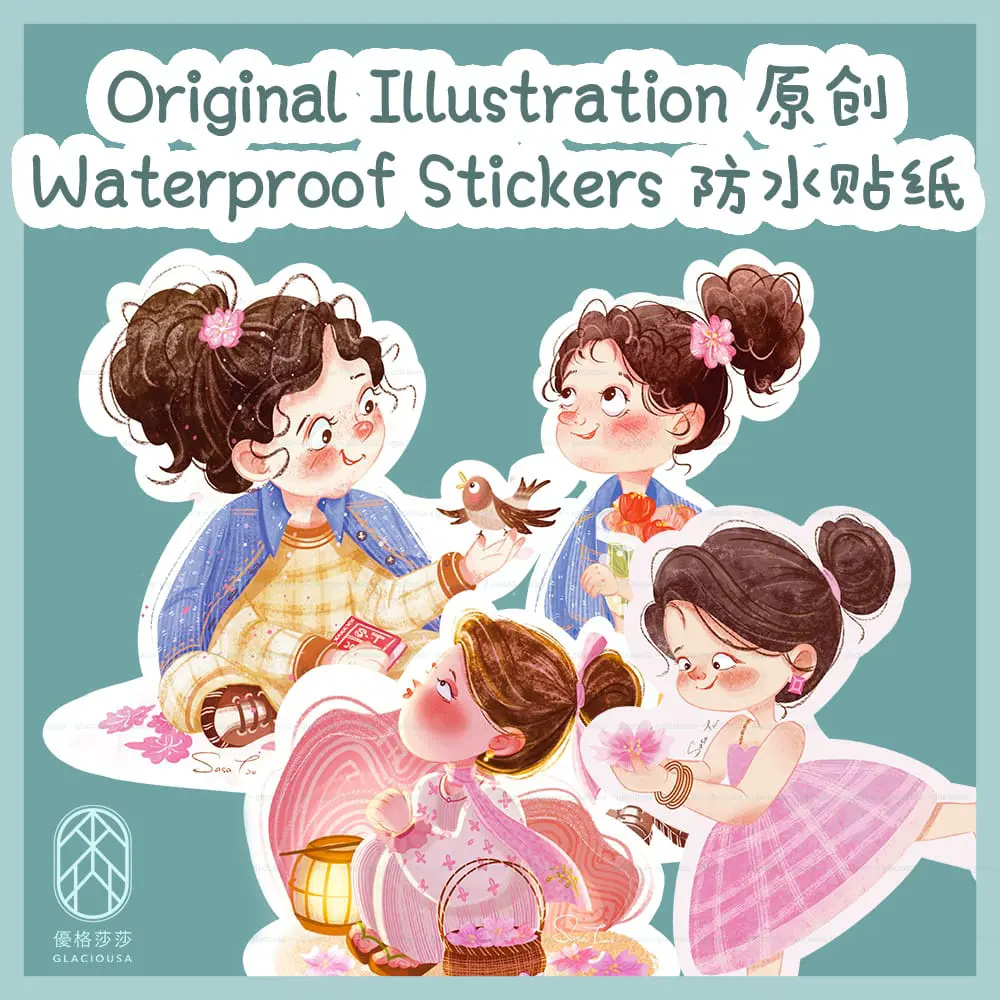 Waterproof Stickers - Original Illustration - Sakura Girls