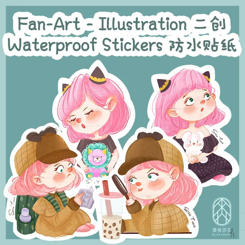 Waterproof Doujin Stickers - Pink Hair Girl Series