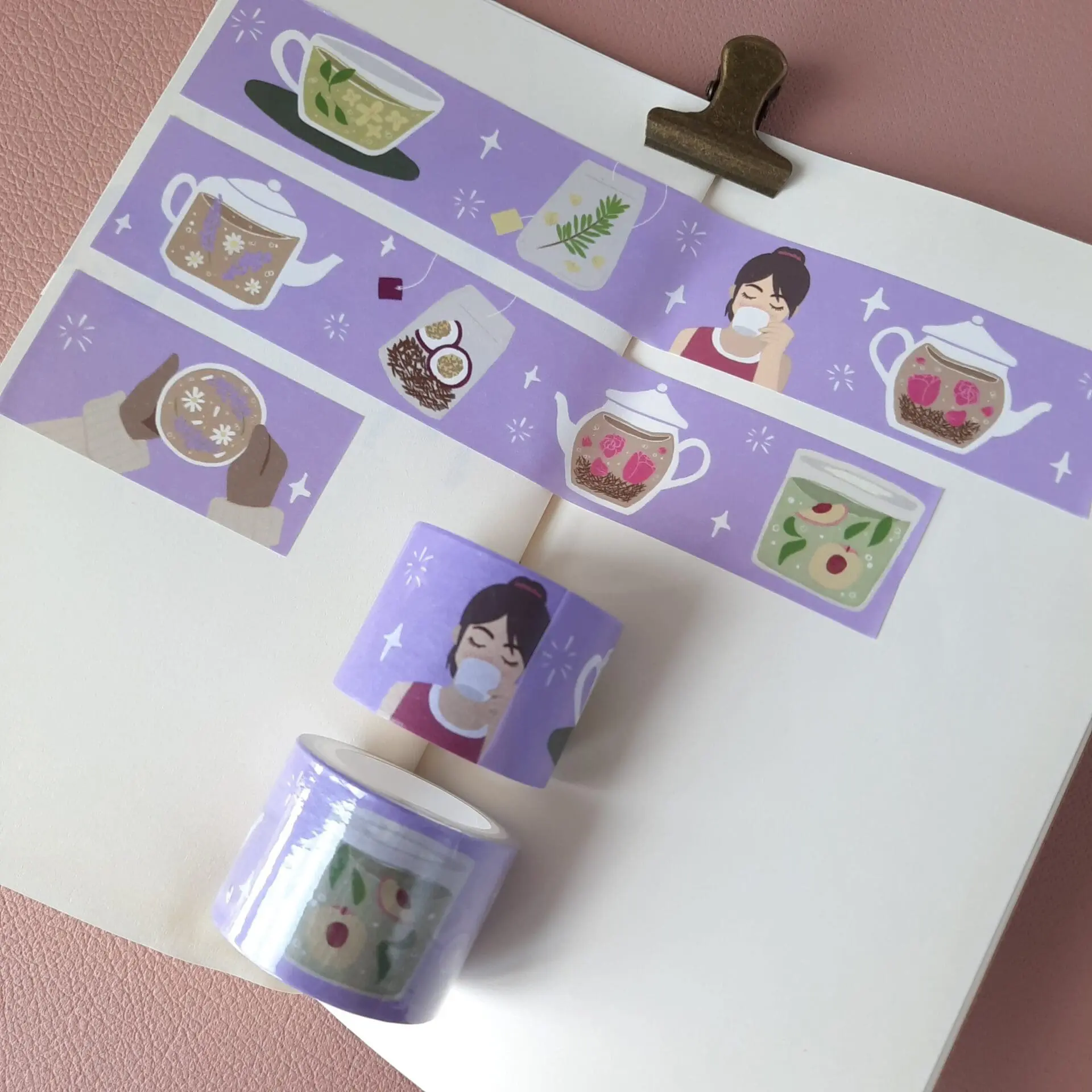Tea series illustration washi tape | Journaling | Book planner | Scrapbook