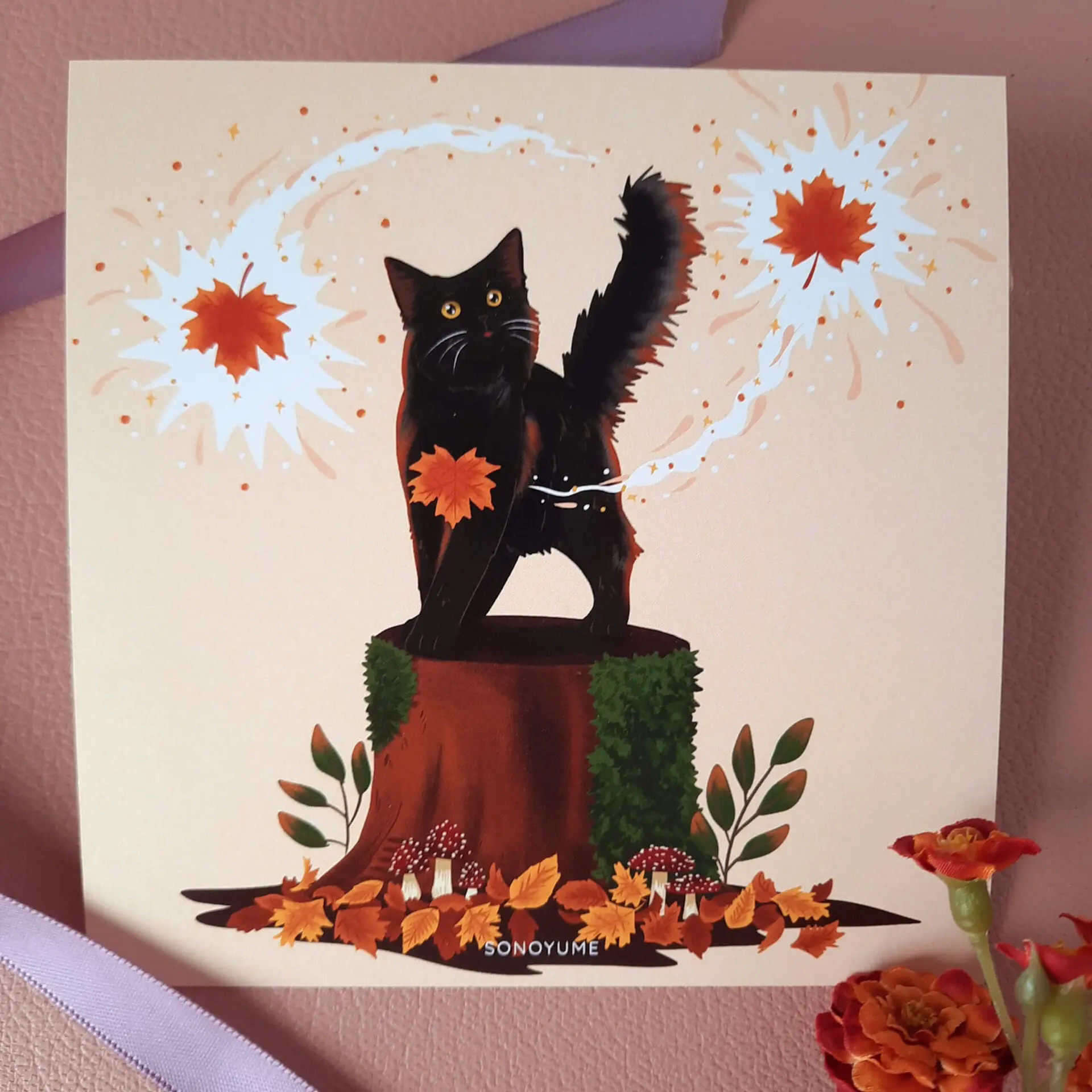 Autumn magic cat postcard artprint | Journaling | Book planner | Scrapbook