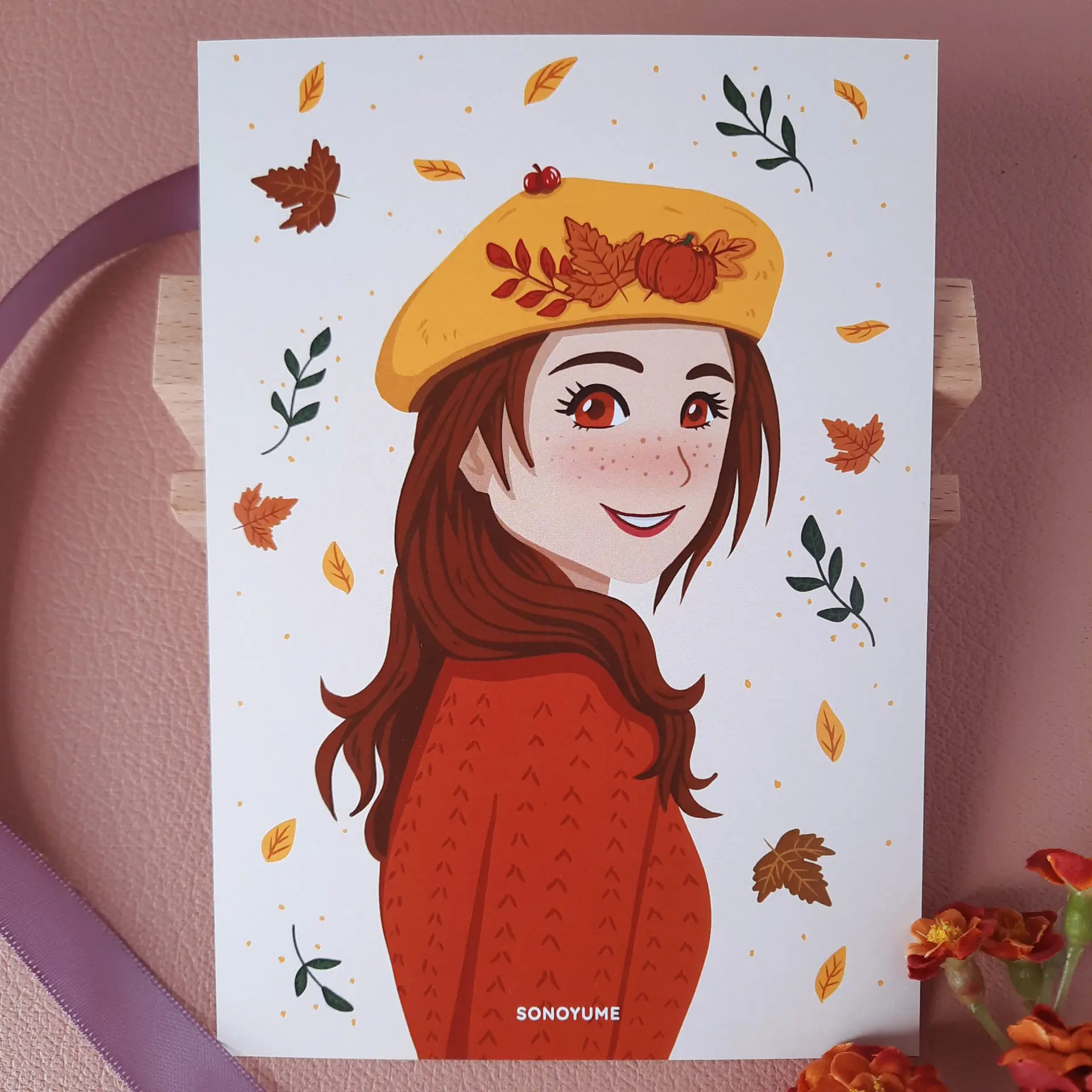 Autumn girl postcard artprint | Journaling | Book planner | Scrapbook