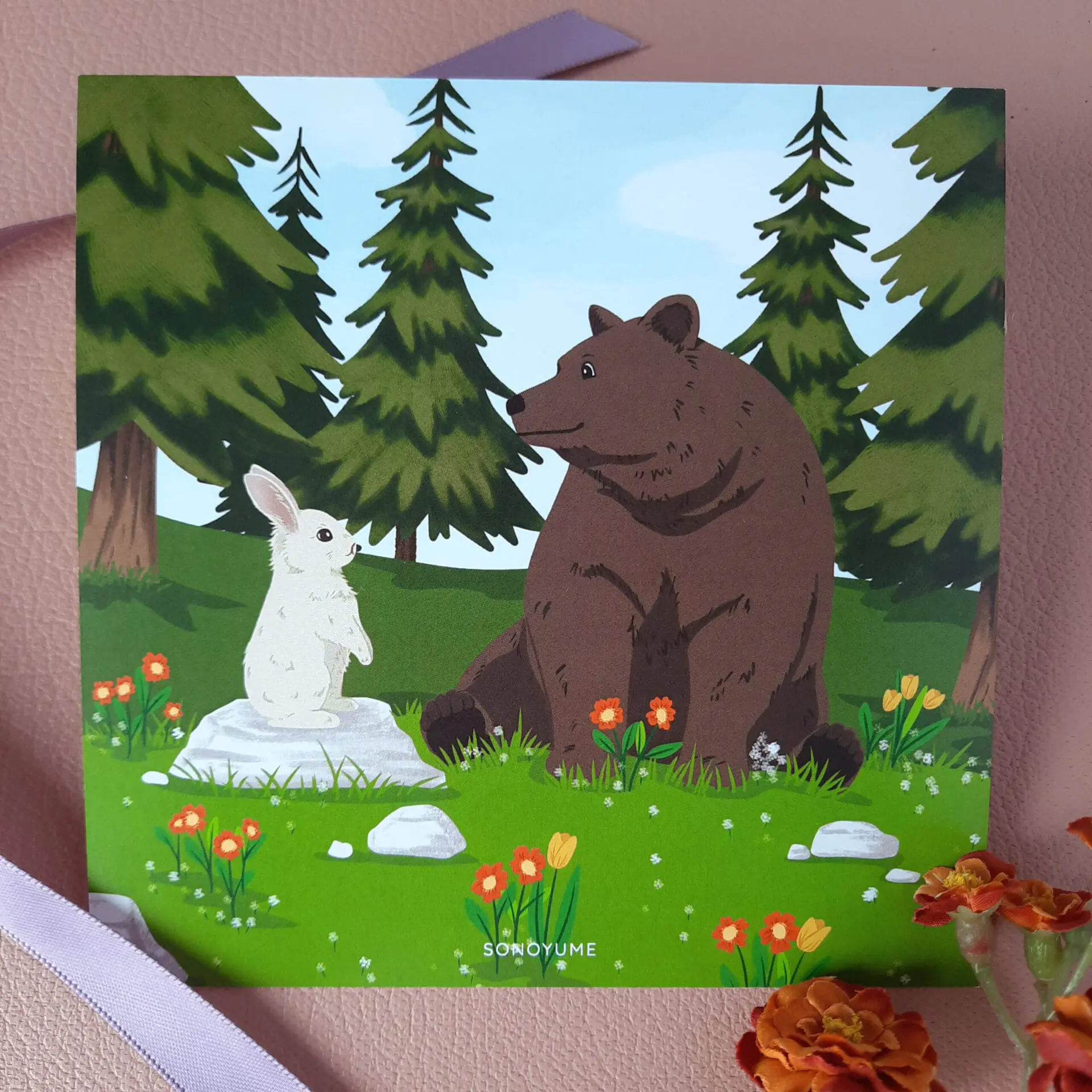 Bear and bunny postcard artprint | Journaling | Book planner | Scrapbook