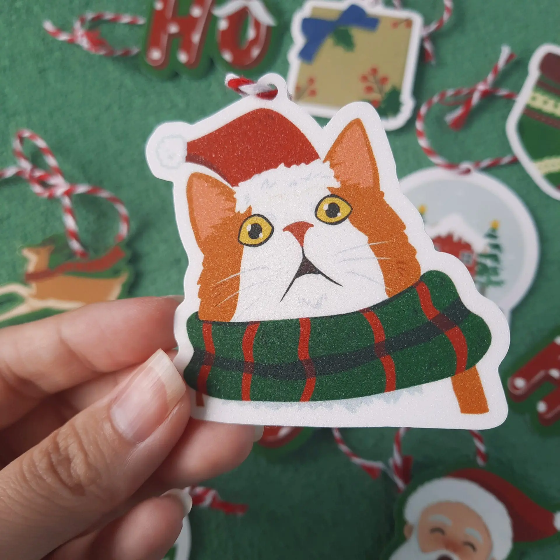 Glitter Christmas illustrations tags ornaments decoration 10pcs