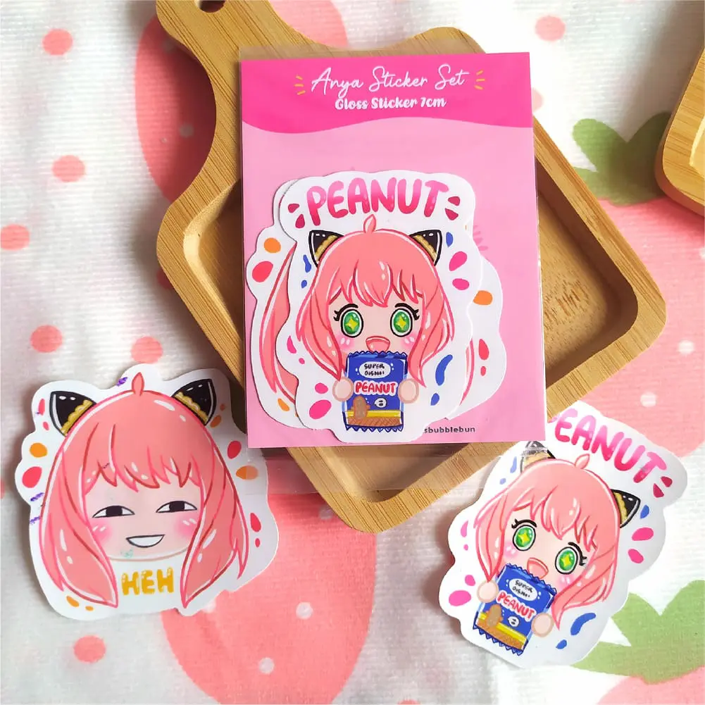Cute Pink Girl with Peanuts Sticker Set (2pcs)