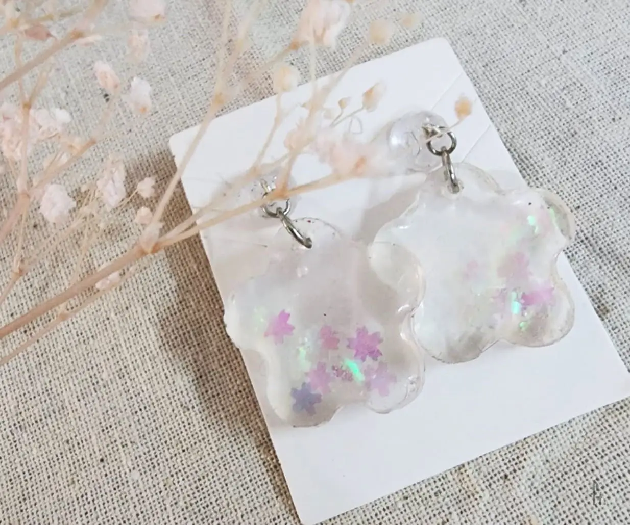 Li'Annette Transparent Sakura Cherry Blossom Flower Glitter Resin Earring
