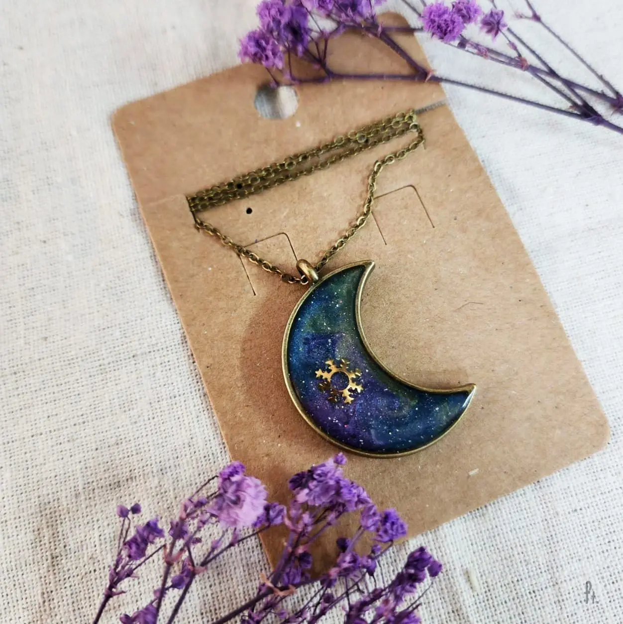 Li'Annette Peacock Moon Resin Necklace
