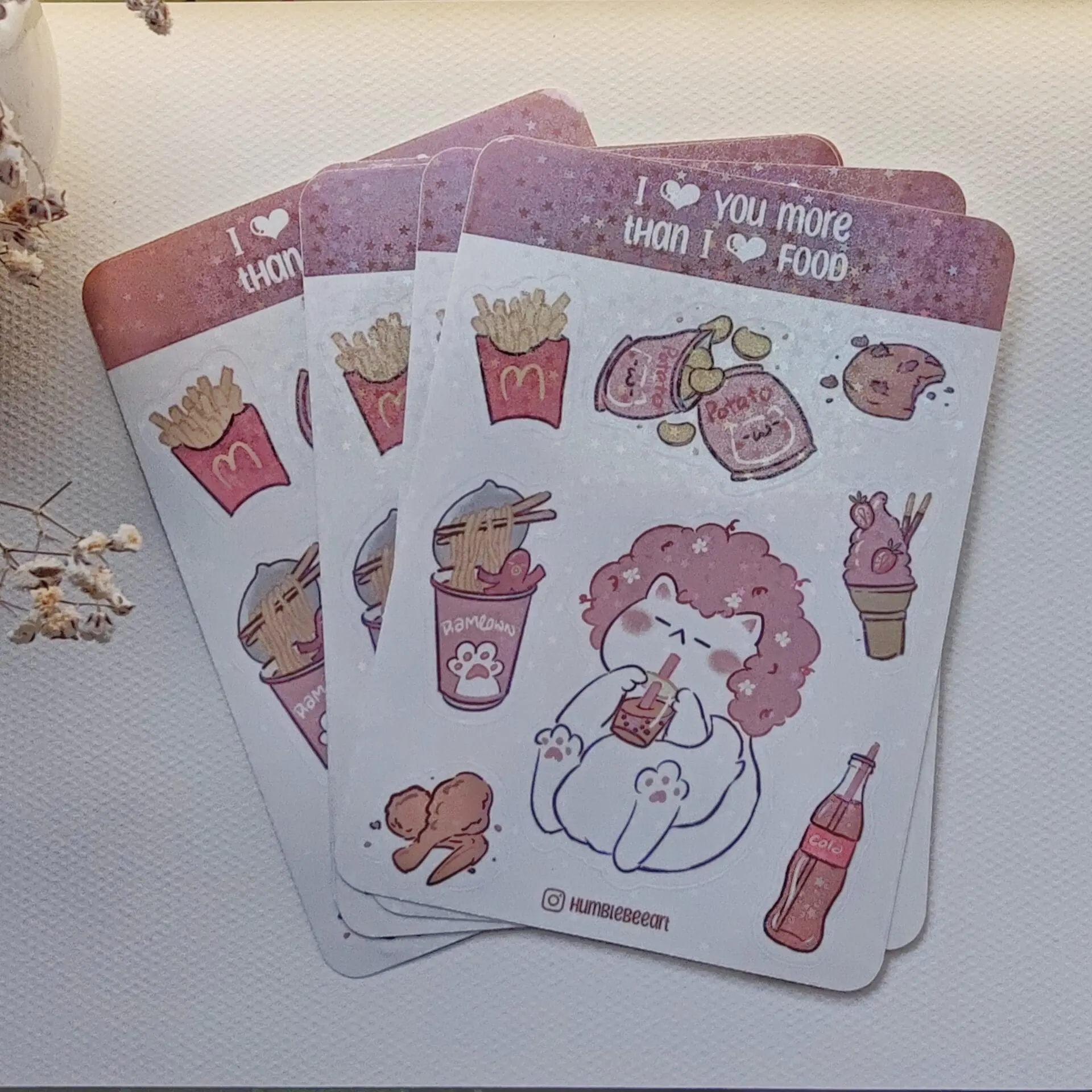 HUMBLEBEE I Love You More Than I Love Food Cute Cat Sticker Sheet Gift