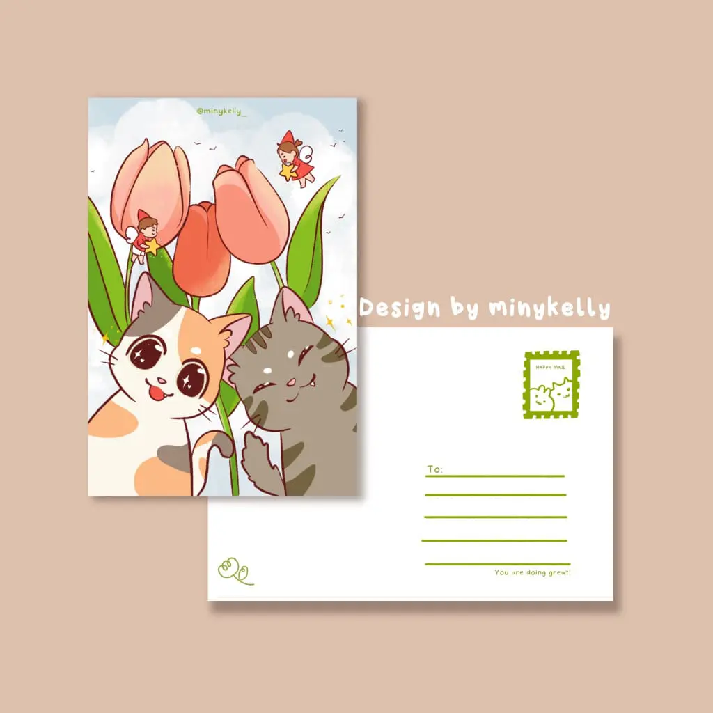 Postcard - Tulip and Cats