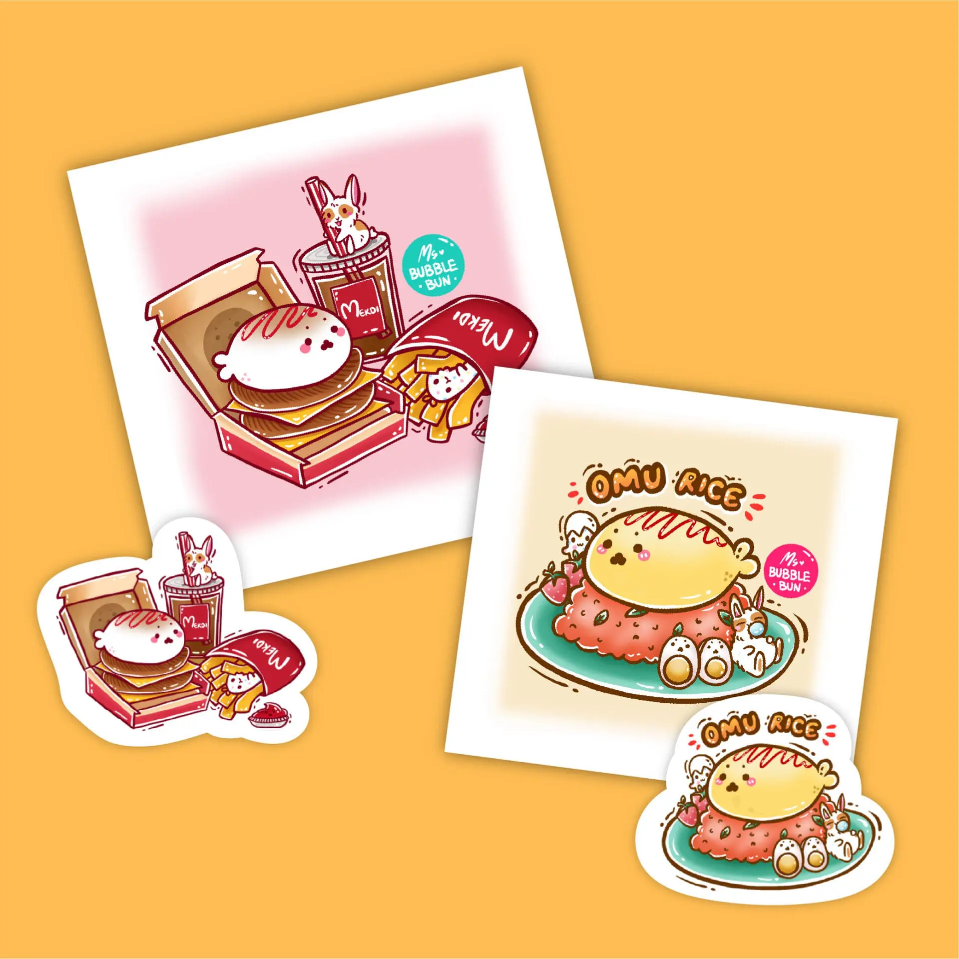Mekdi Omu Rice Harp Seal Set (Art Print & Sticker)