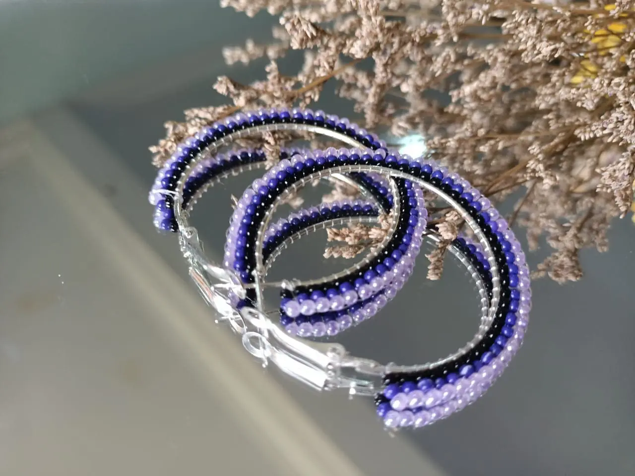 THE STONE 3 Layers Beaded Wire Wrapped Hoop Earrings
