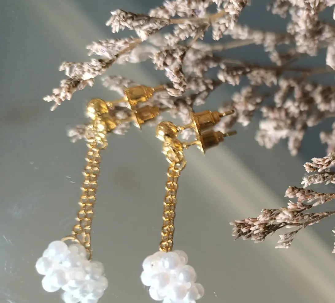 THE STONE Faux Pearl Beaded Ball Design Drop Earrings