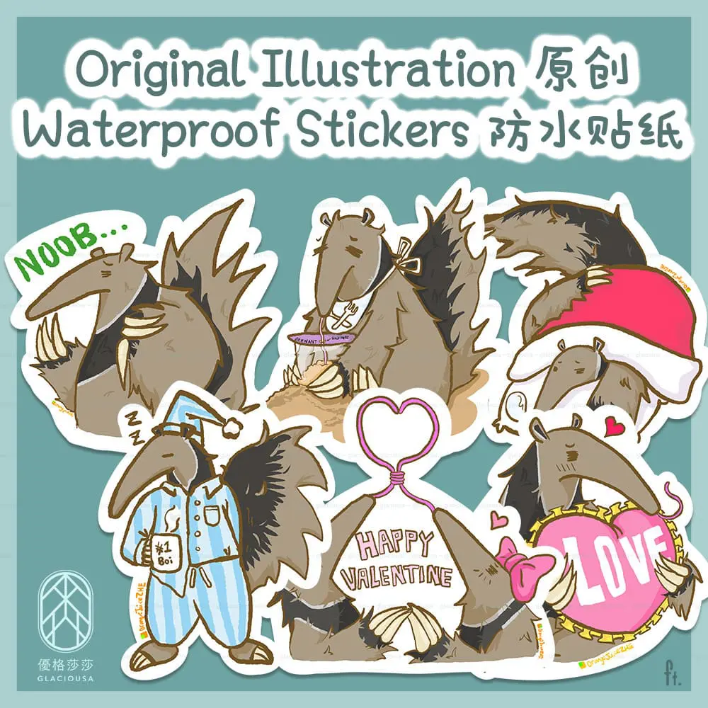 Waterproof Stickers - Original Illustration - Anteater Series