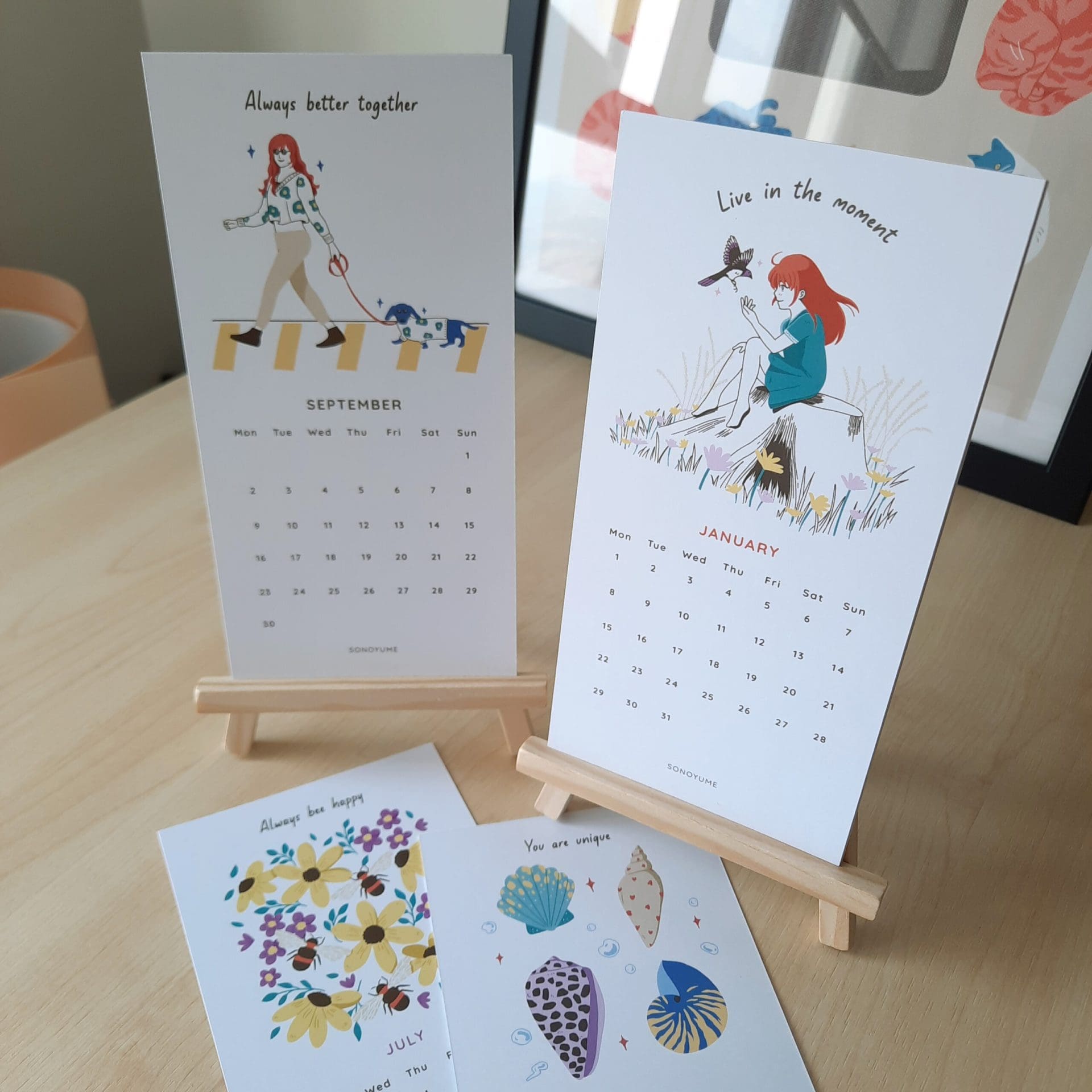2024 calendar illustrations 9cm x 18cm - with stand