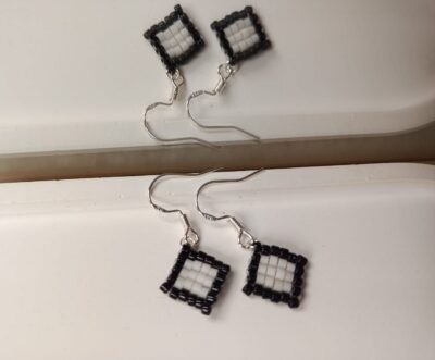 THE STONE Geometry Rhombus Beaded Ear Hook Earrings - Image 4